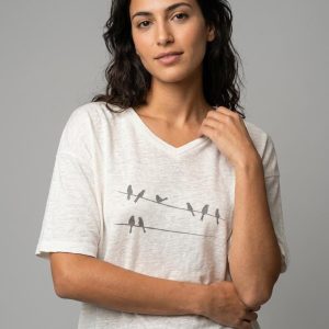 חולצת ציפורים שמנת